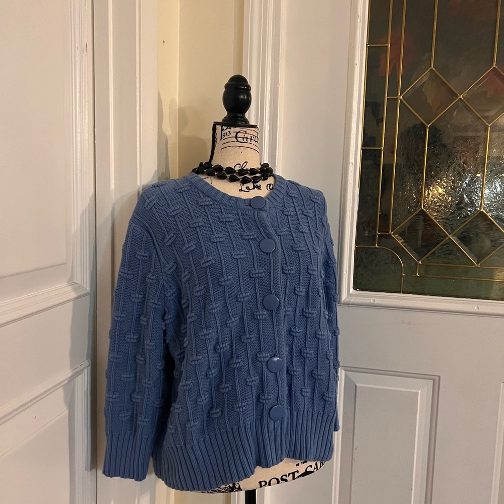 Blue cable knit sweater